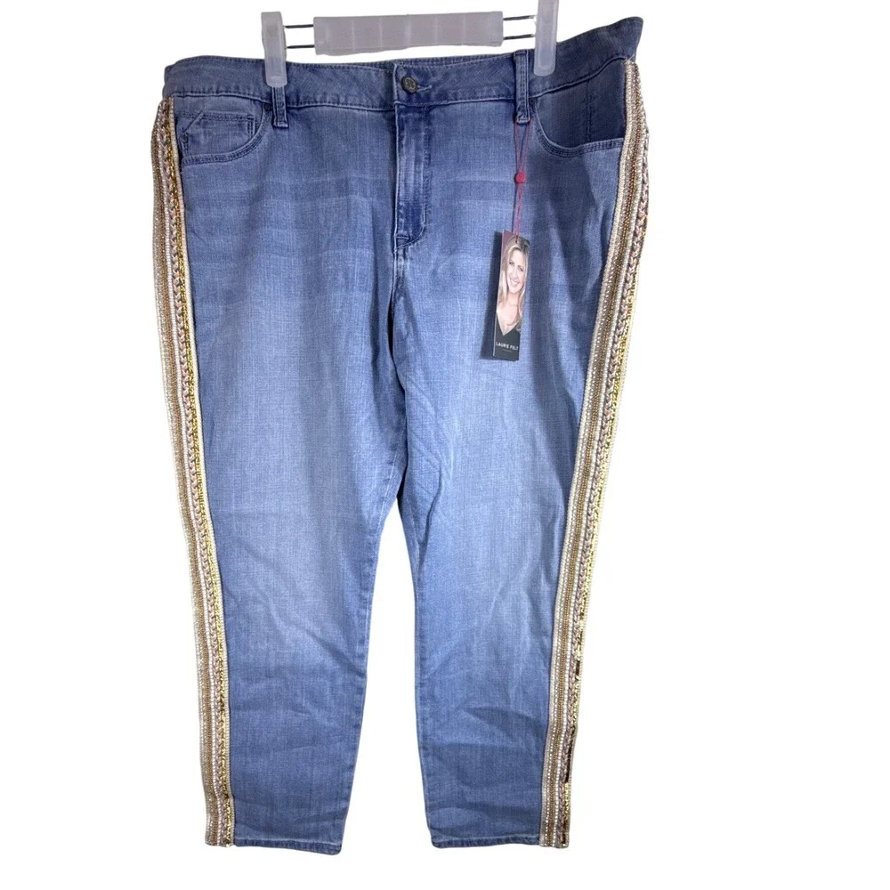Laurie Felt Embellished Beaded Girlfriend Jeans Denim Pants Women's Plus Size 16